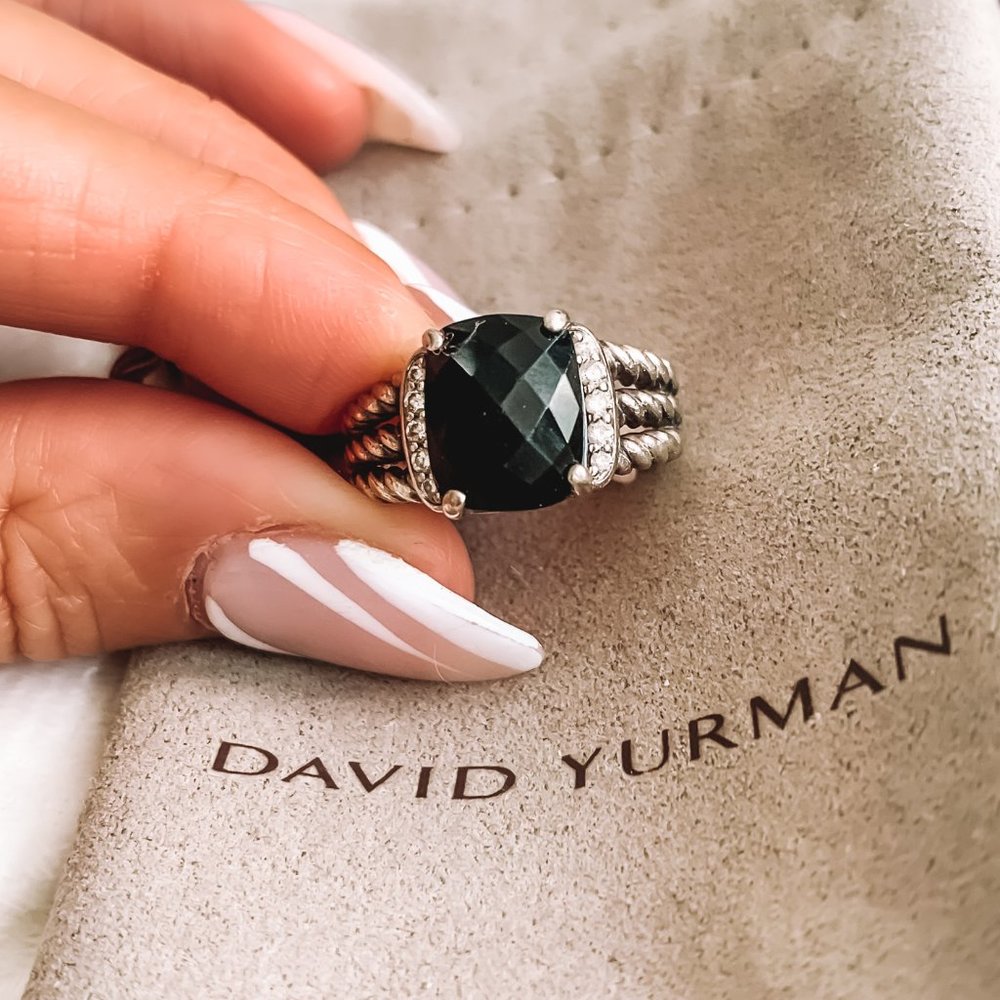 David Yurman Petite Wheaton® Ring with Black Onyx and Diamonds